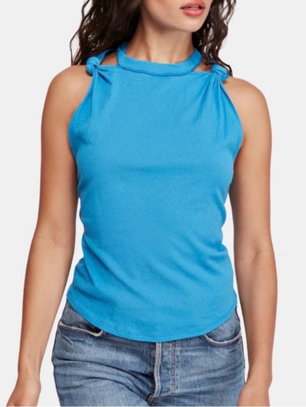 We the free free people Blue Knot-Shoulder Tank Top